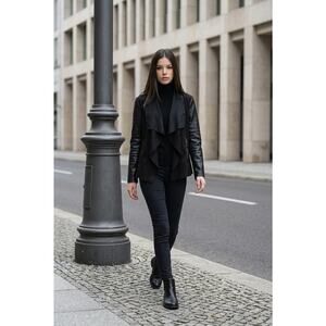 Bagatelle Wine Faux Leather Open Front Draped Jacket Womens Size XL